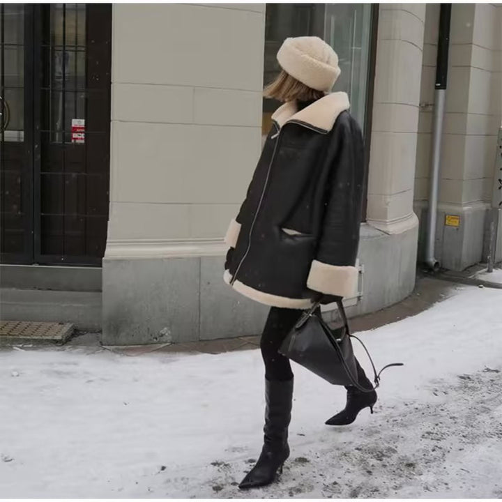 Women's Oversized Aviator Jacket with Pockets