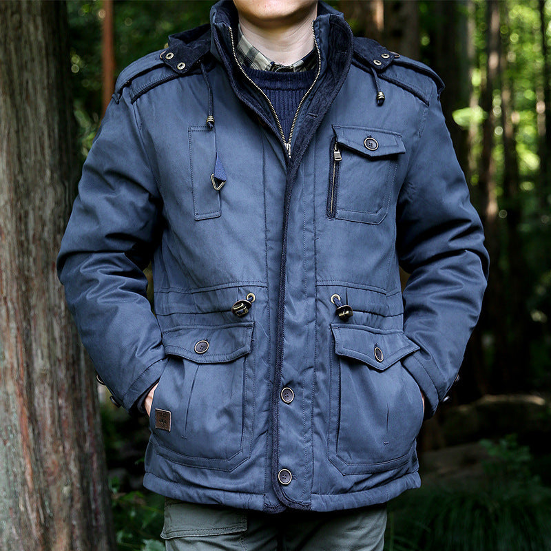 Herren Parka mit Kapuze, Kordelzug, Knöpfen und Taschen