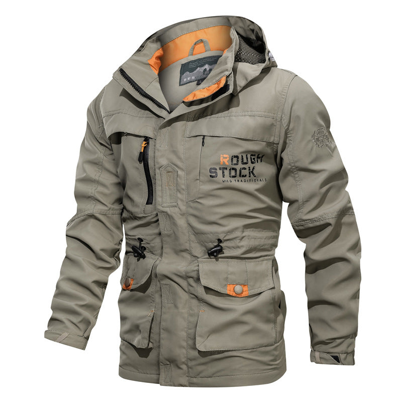 Herren wasserfester und winddichter Outdoorparka mit abnehmbarer Kapuze