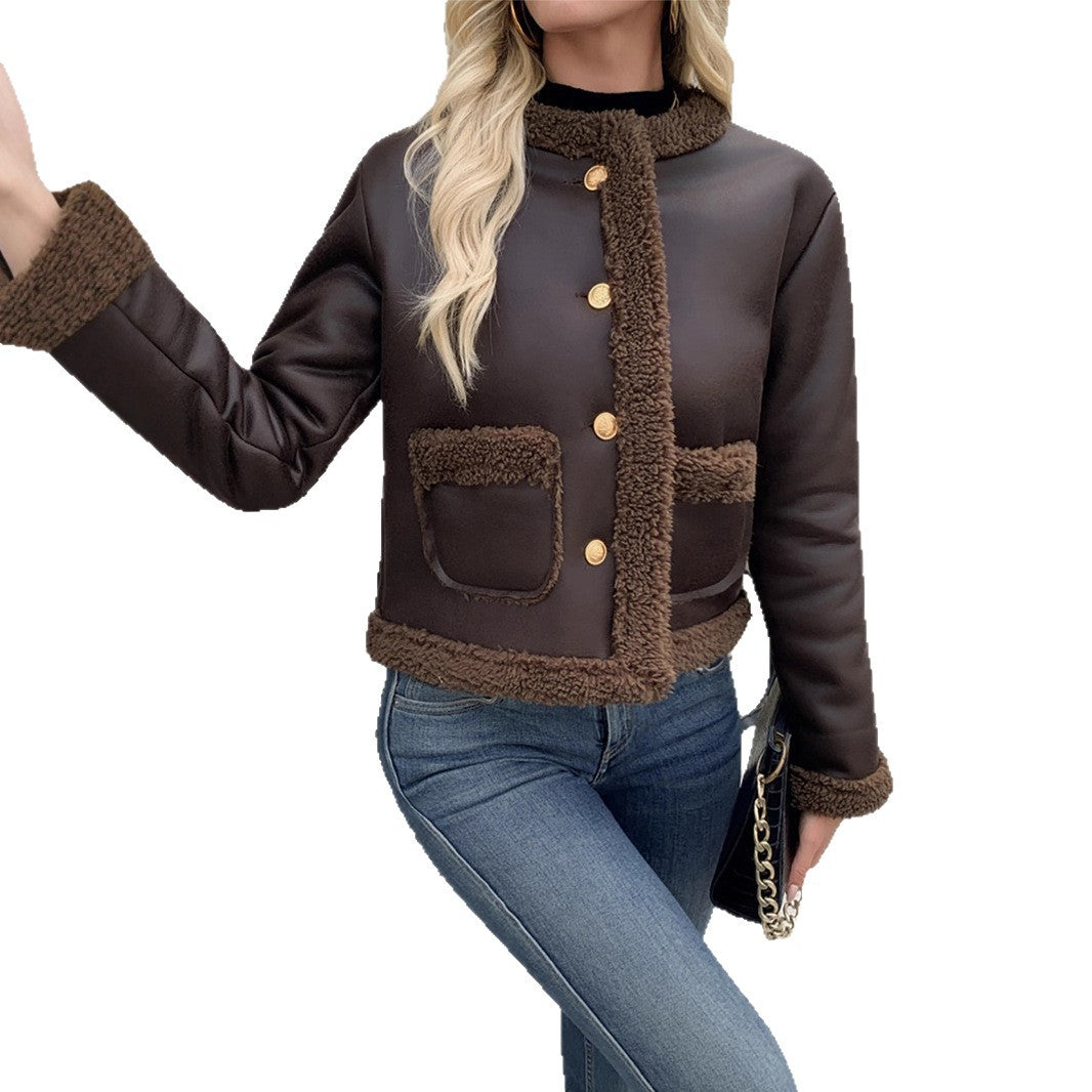 Damen Kurzjacke mit Kragen und aufgesetzten Taschen