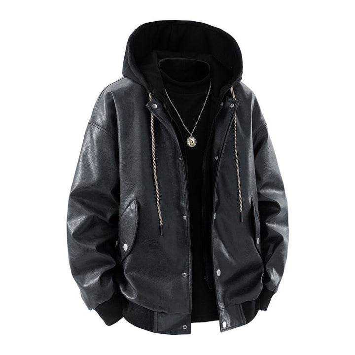Ανδρικό oversized μπουφάν bomber με κουκούλα, πατιλέτα με κουμπιά και τσέπες