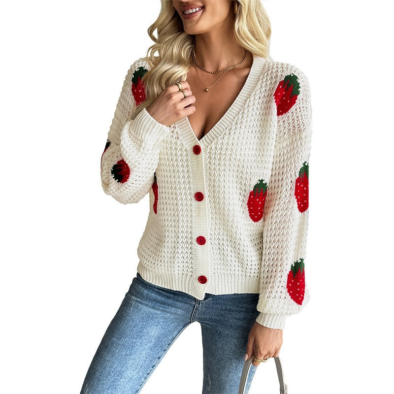 Damen Cropped Cardigan mit V-Ausschnitt und Knöpfen