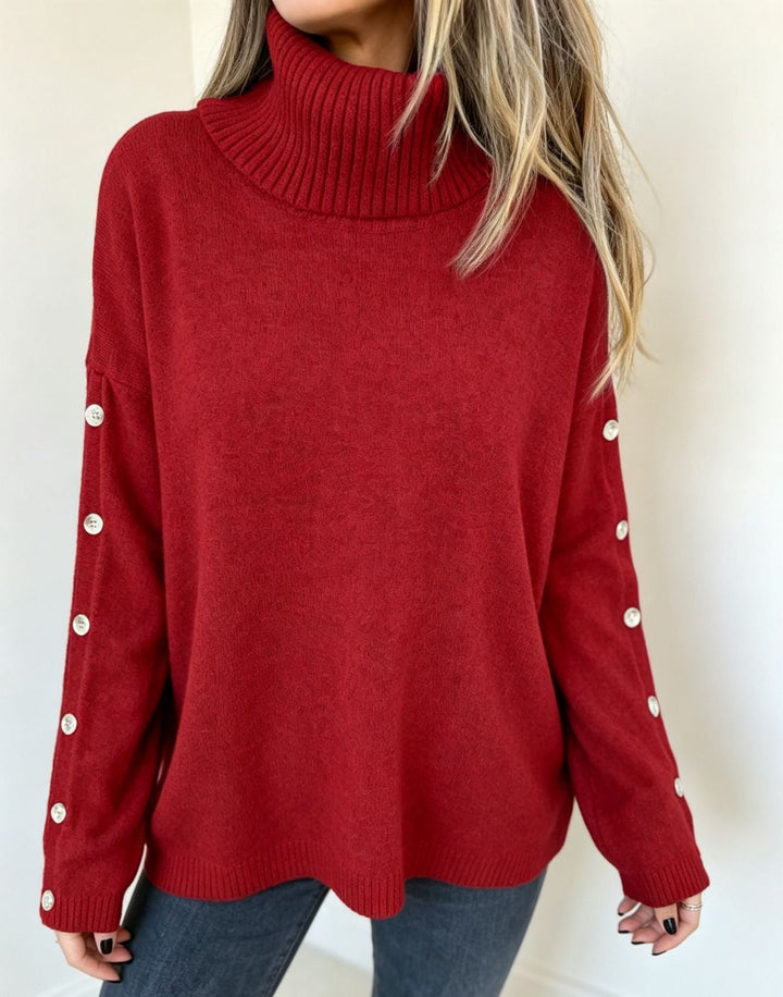 Mara | Damen Oversized Langarm-Turtleneck-Pullover mit Knöpfen