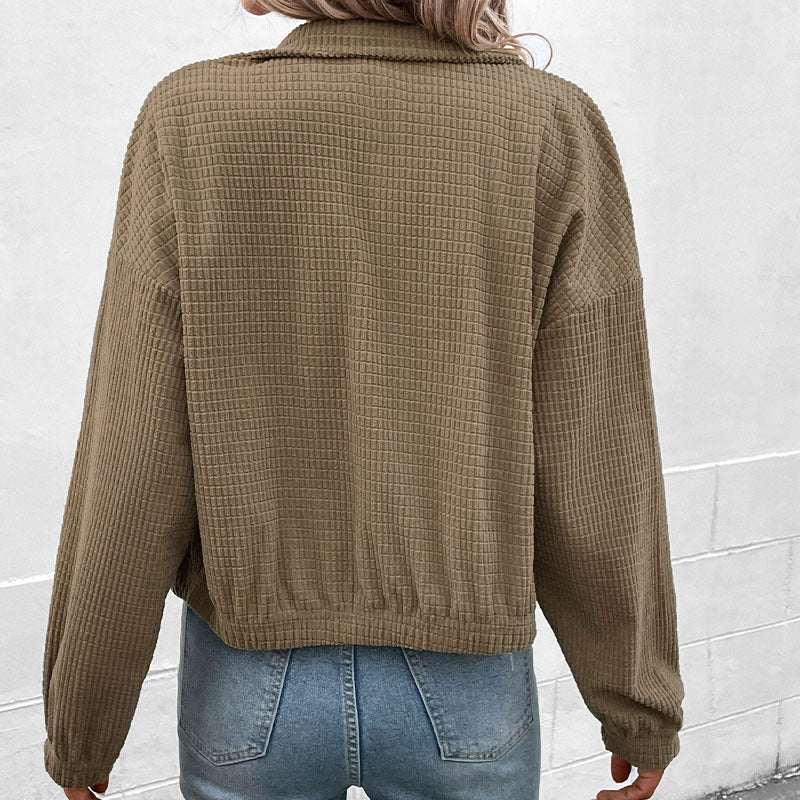 Damen Cropped Jacke mit Reißverschluss und Stehkragen