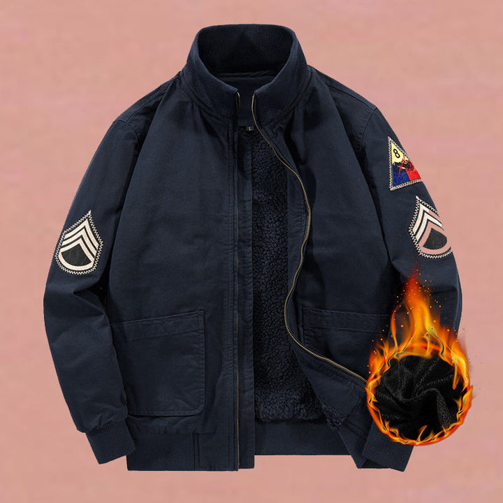 Giacca bomber da uomo in stile militare con patch e cerniera nascosta