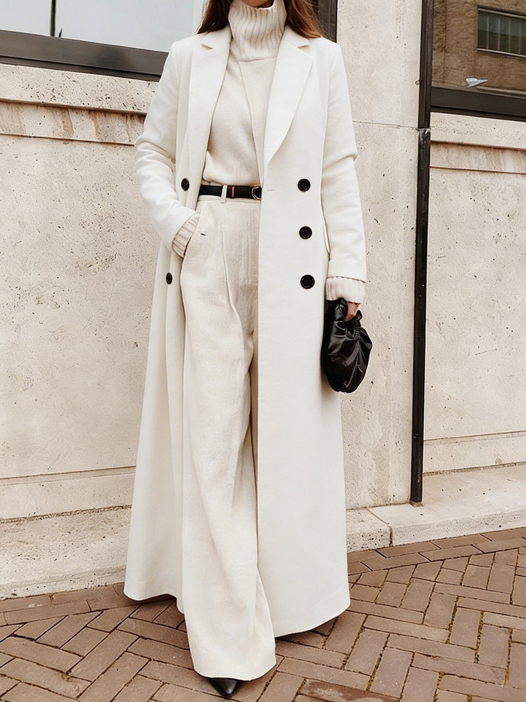 Cappotto lungo da donna a maniche lunghe con tasche
