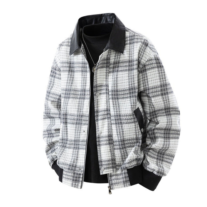 Herren karierte Overshirt-Jacke mit Kunstlederkragen und gefüttertem Innenfutter
