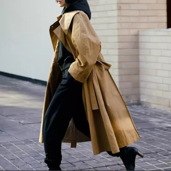 Damen Oversize-Trenchcoat mit Wasserfallkragen und Bindegürtel