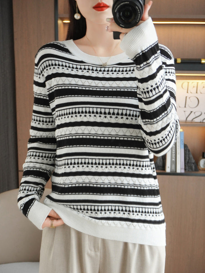 Damen Pullover mit Rundhalsausschnitt und Streifen