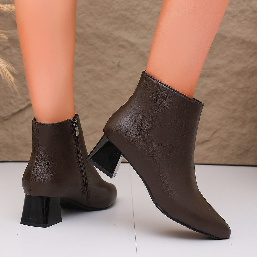 Bottines pour femmes à talon carré et fermeture éclair