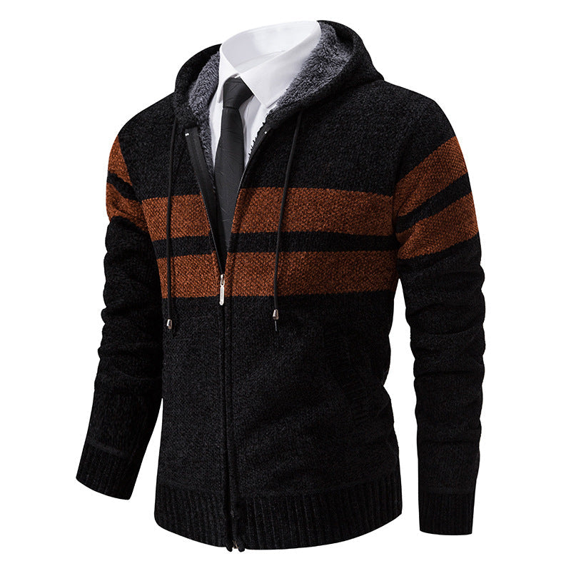 Herren gestreifte Kapuzenjacke mit Kordelzug und Taschen