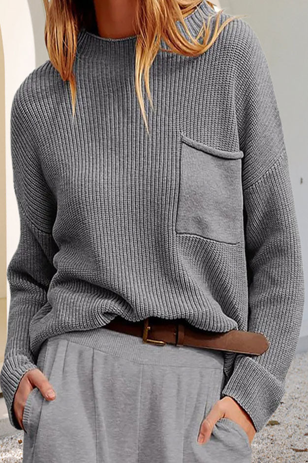 Pullover da donna con tasca, girocollo e maniche lunghe