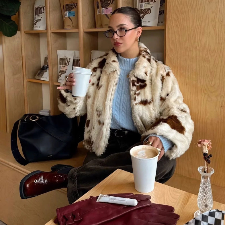 Damen Spot Print Cropped Blouson mit Stehkragen und Taschen