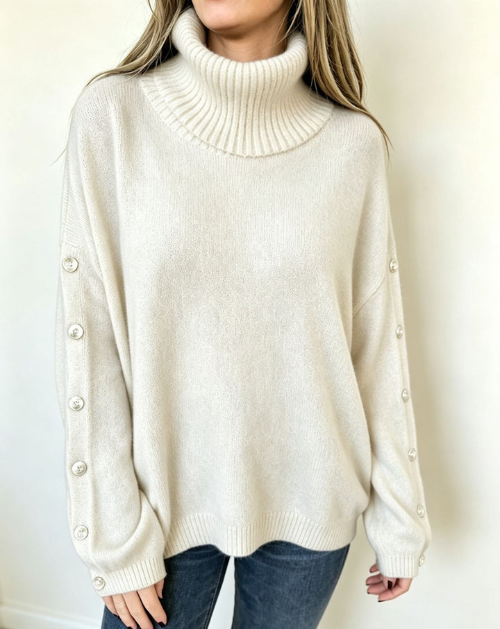 Mara | Damen Oversized Langarm-Turtleneck-Pullover mit Knöpfen