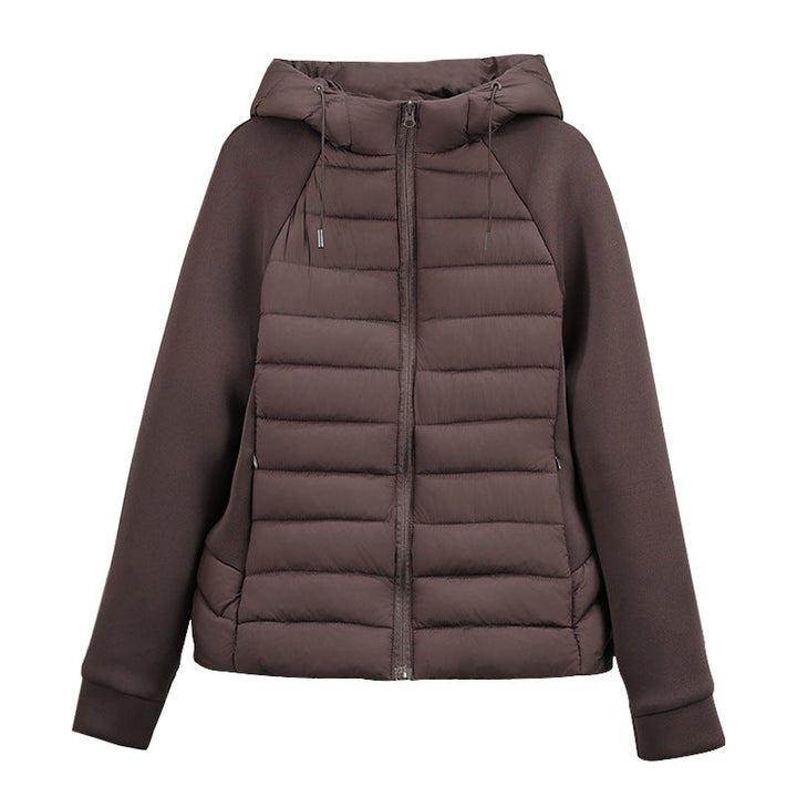 Damen leichte Hybrid-Steppjacke mit Kapuze und elastischen Ärmelpaneelen
