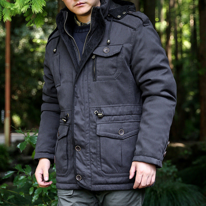 Herren Parka mit Kapuze, Kordelzug, Knöpfen und Taschen