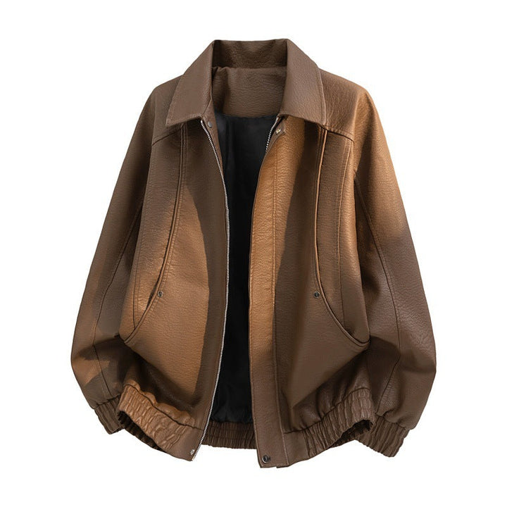 Herren oversized Kunstleder-Fieldjacke mit verdecktem Reißverschluss und Taschen