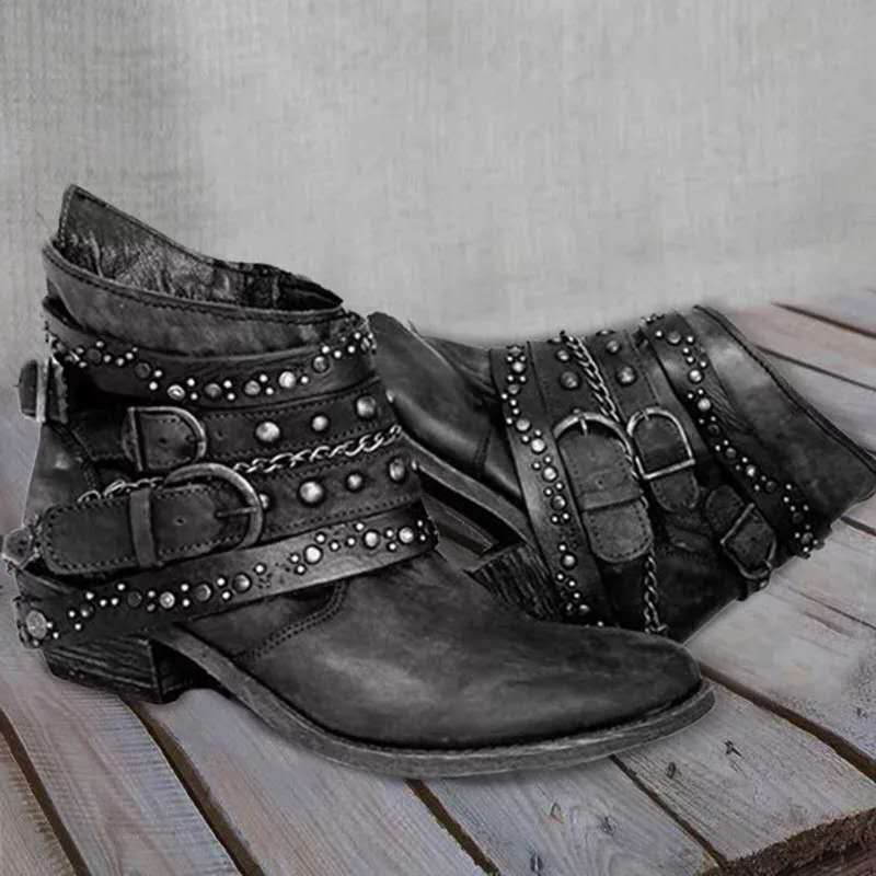 Bottines western pour femmes avec bride à boucle et chaînes