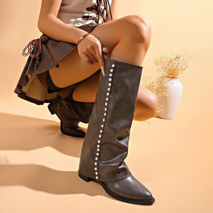 Bottes pour femme ornées de perles et dotées d’une semelle antidérapante