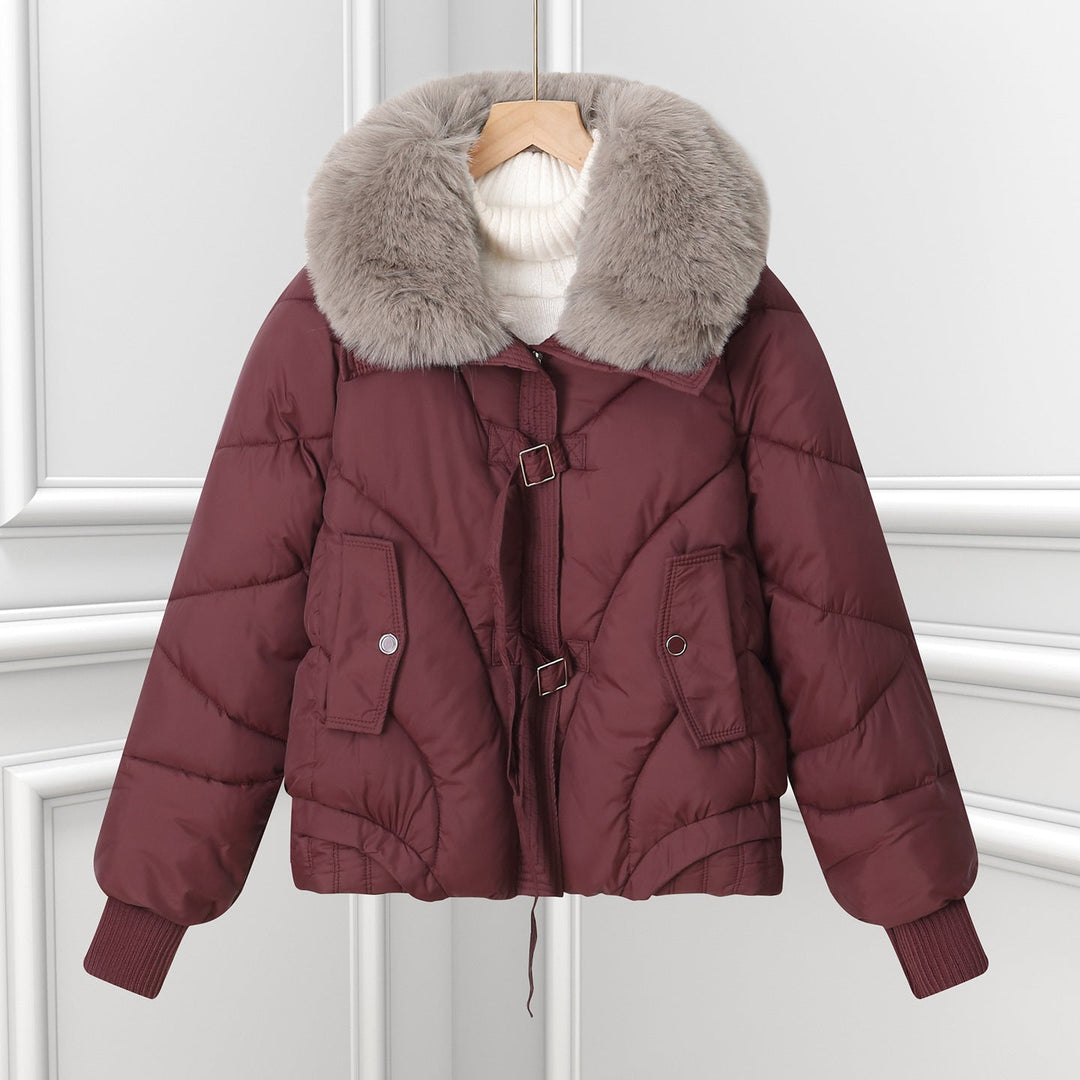 Damen kurzes Pilotblouson mit voluminösem Schalkragen und Kordelzugsaum