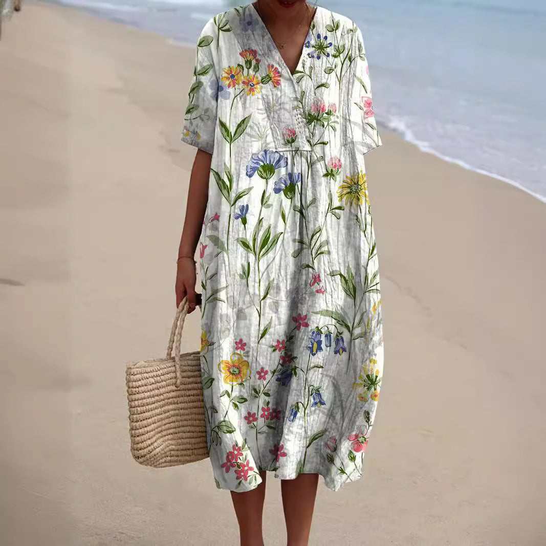 Hannah | Damen Floral Sommerkleid mit V-Ausschnitt