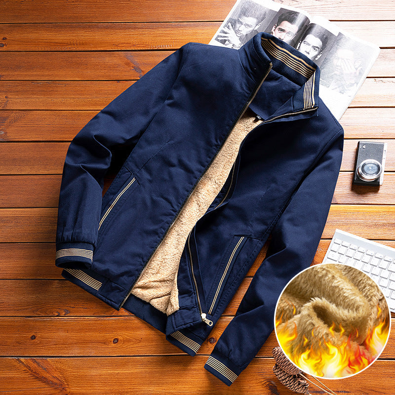 Men's padded bomber jacket with teddy lining and zippered pockets