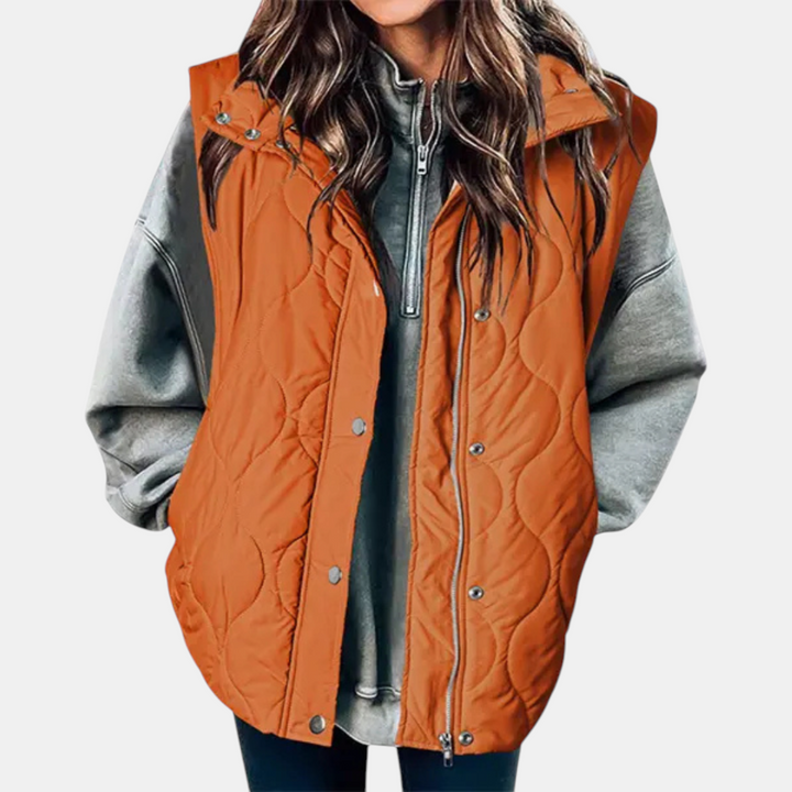 Gilet da donna con bottoni e tasche, con cappuccio