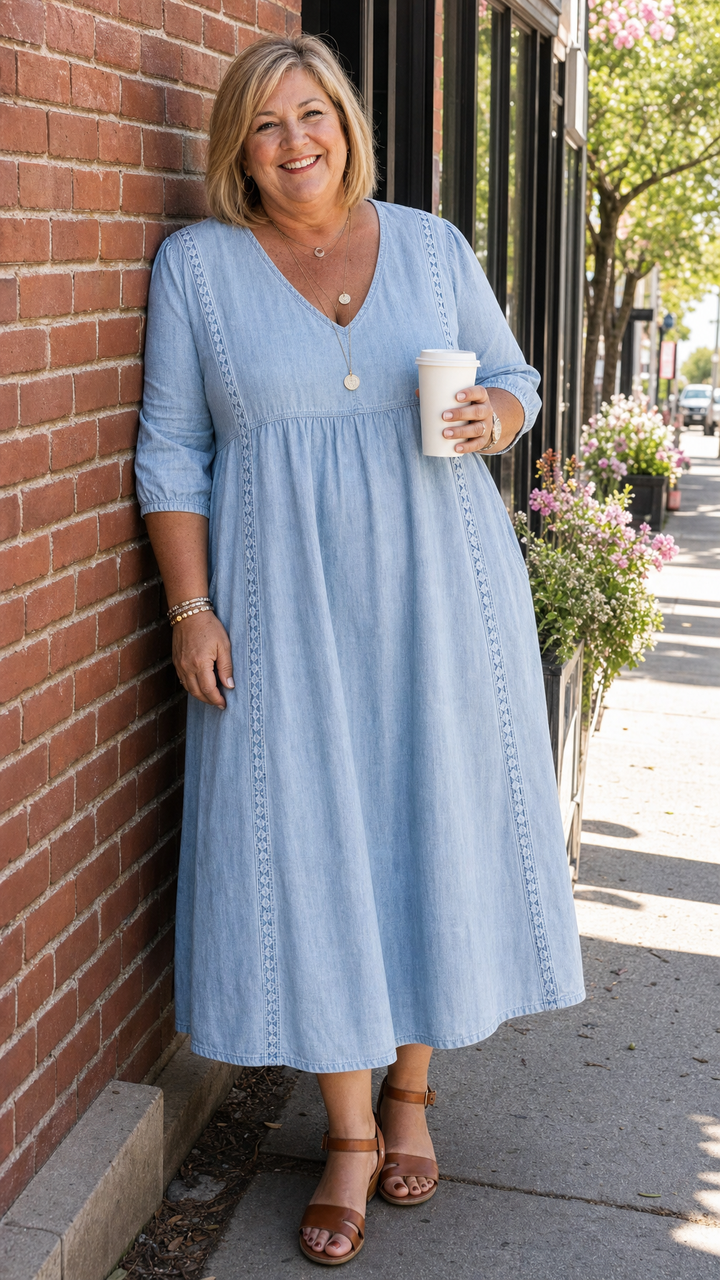 Antonia A-Linien Maxikleid mit 3/4-Ärmeln