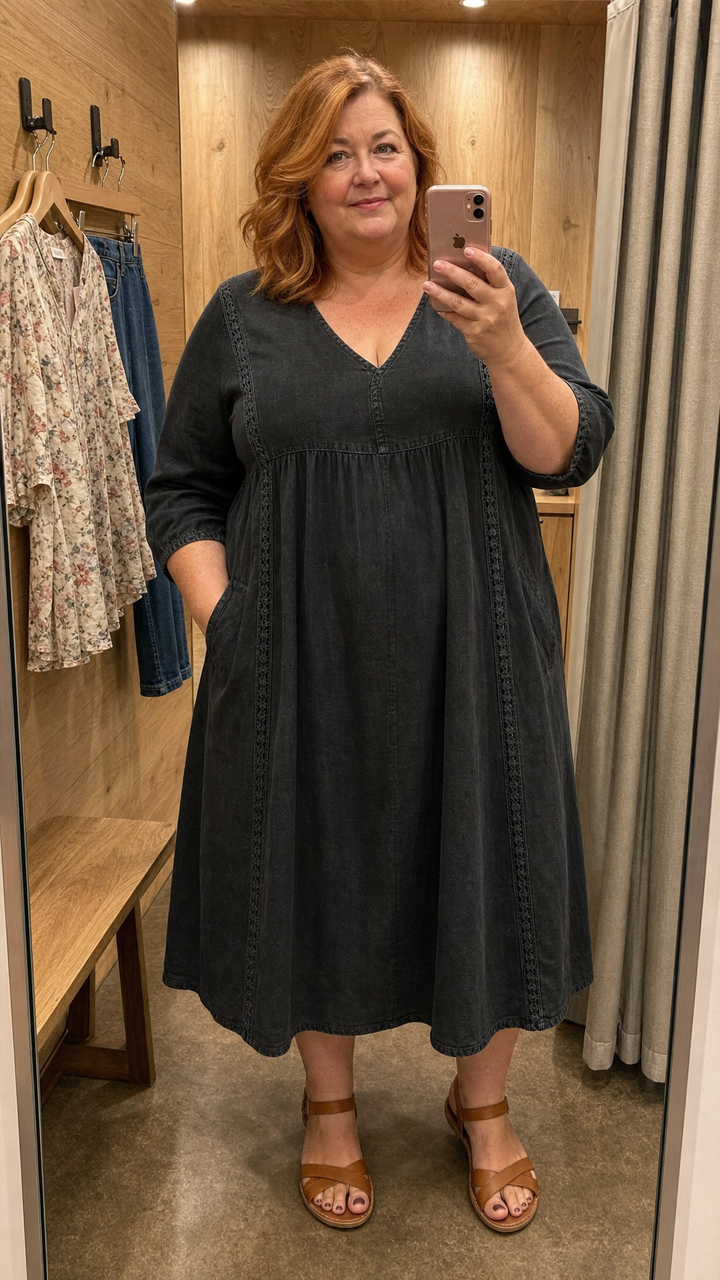 Antonia A-Linien Maxikleid mit 3/4-Ärmeln