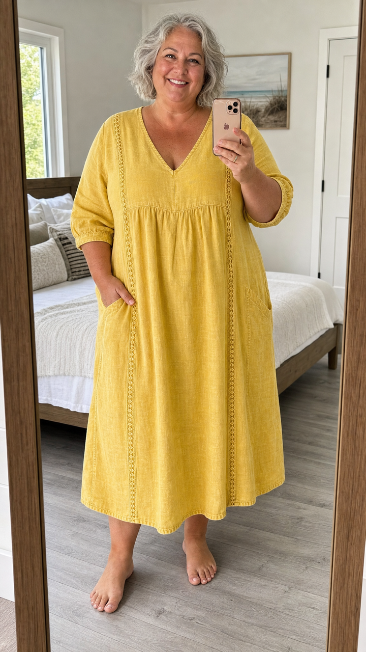 Antonia A-Linien Maxikleid mit 3/4-Ärmeln
