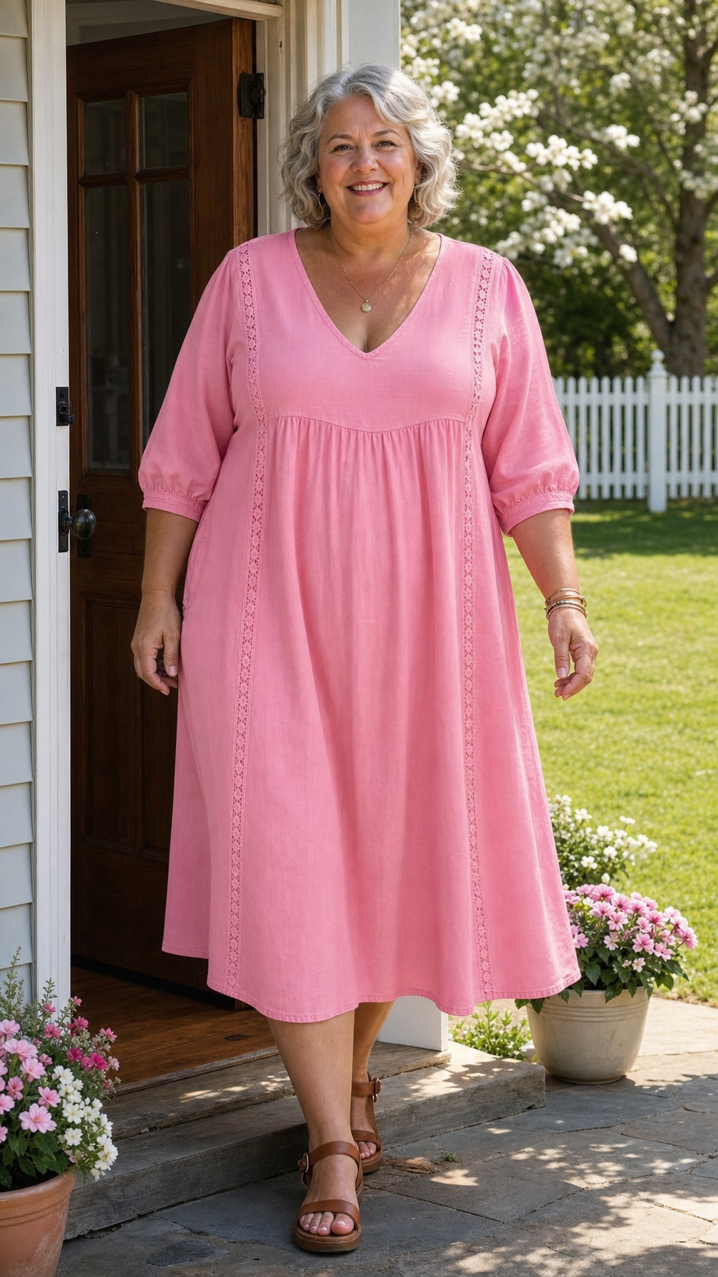 Antonia A-Linien Maxikleid mit 3/4-Ärmeln