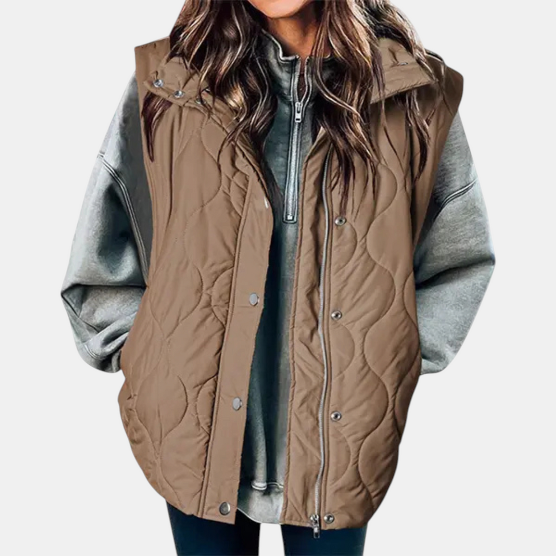 Gilet da donna con bottoni e tasche, con cappuccio