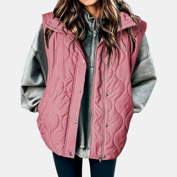 Gilet da donna con bottoni e tasche, con cappuccio
