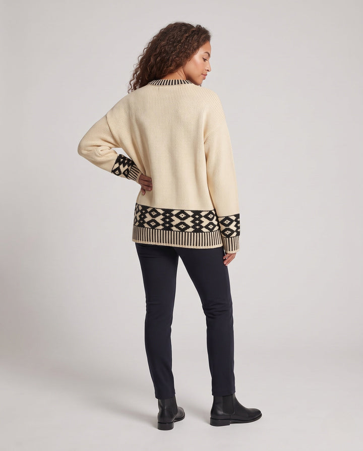 Pull femme oversize à motif norvégien et poignets côtelés