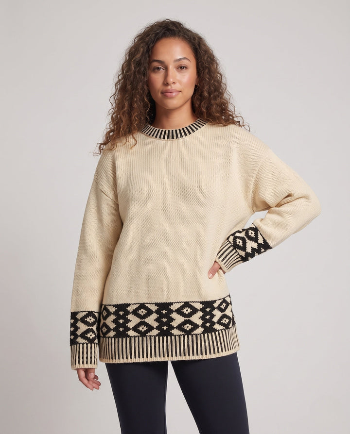Pull femme oversize à motif norvégien et poignets côtelés