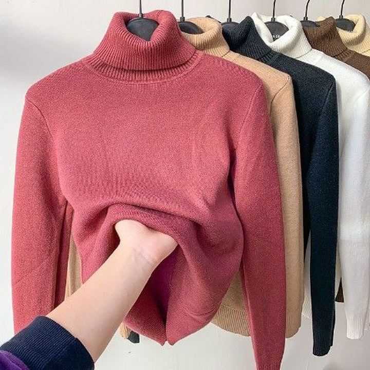 Leonie - Beigefarbener Rollkragenpullover Mit Fleece Futter