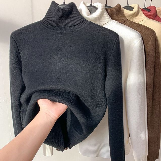 Leonie - Beigefarbener Rollkragenpullover Mit Fleece Futter