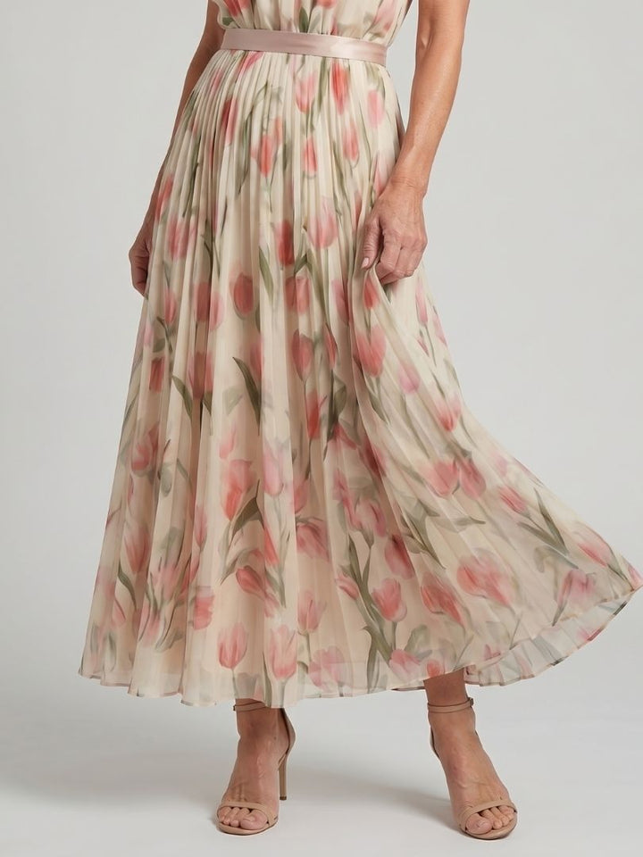 Aurelle | Blumenmuster Midi Kleid mit Halterneck