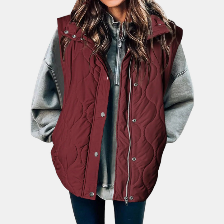 Gilet da donna con bottoni e tasche, con cappuccio