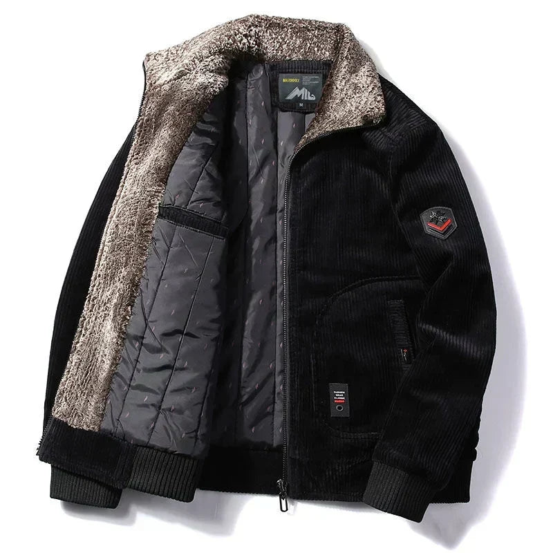 Herren Bomberjacke mit Plüschkragen und Taschen
