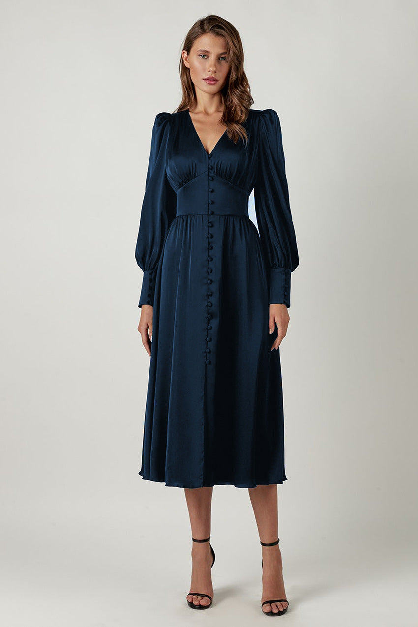 Arya | Damen-Midikleid mit V-Ausschnitt und Knöpfen