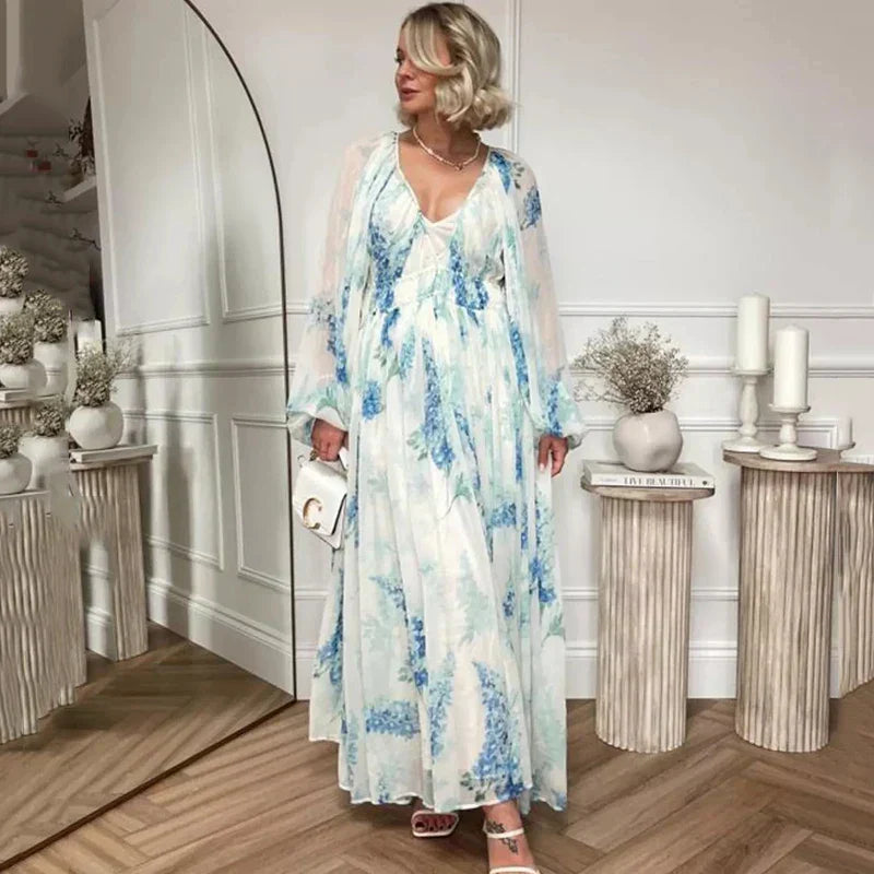 Nora – Blaues Ozean Maxi Kleid