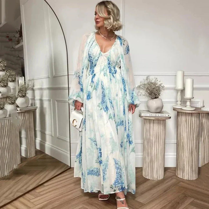 Nora – Blaues Ozean Maxi Kleid