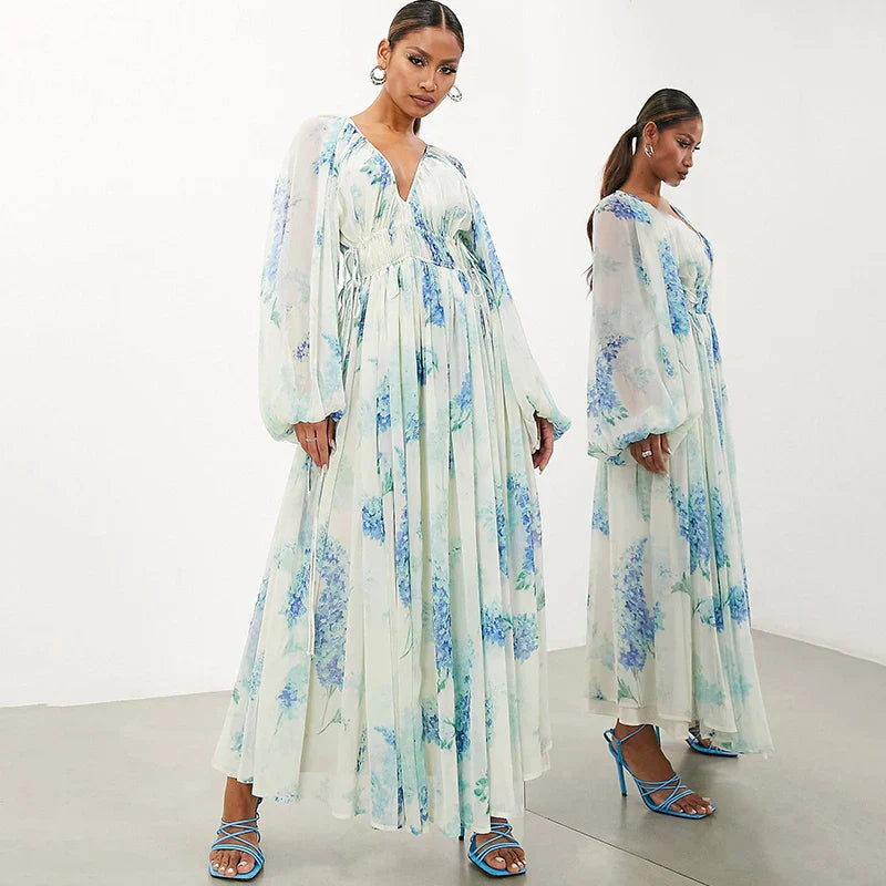 Nora – Blaues Ozean Maxi Kleid