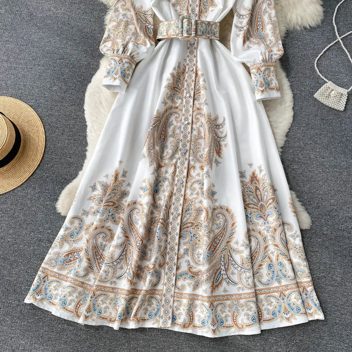 Blumen A-Linien Kleid mit Gürtel