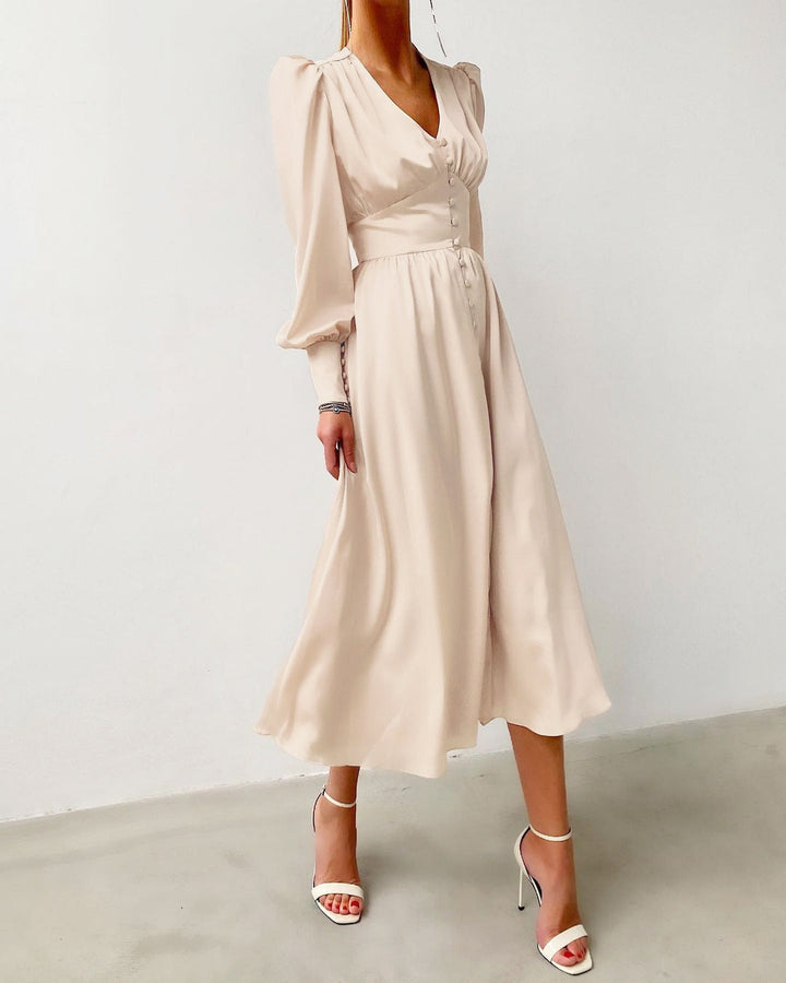 Arya | Damen-Midikleid mit V-Ausschnitt und Knöpfen