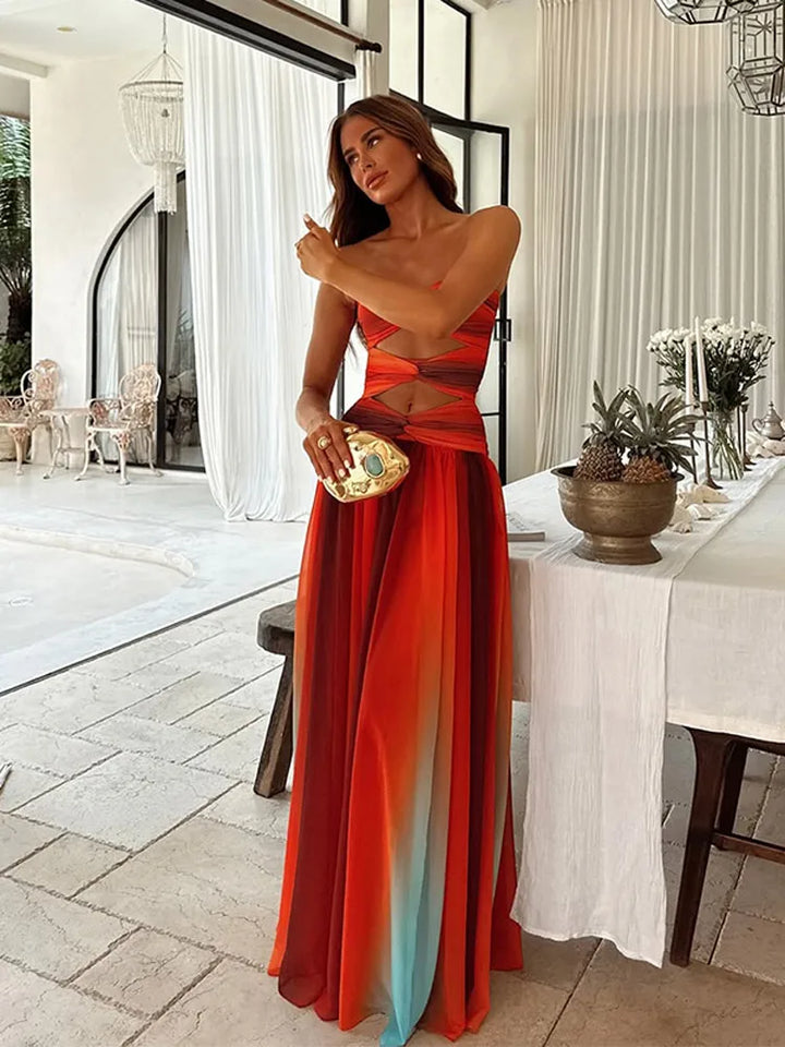Solaria Flowy Open-Back Maxi Kleid