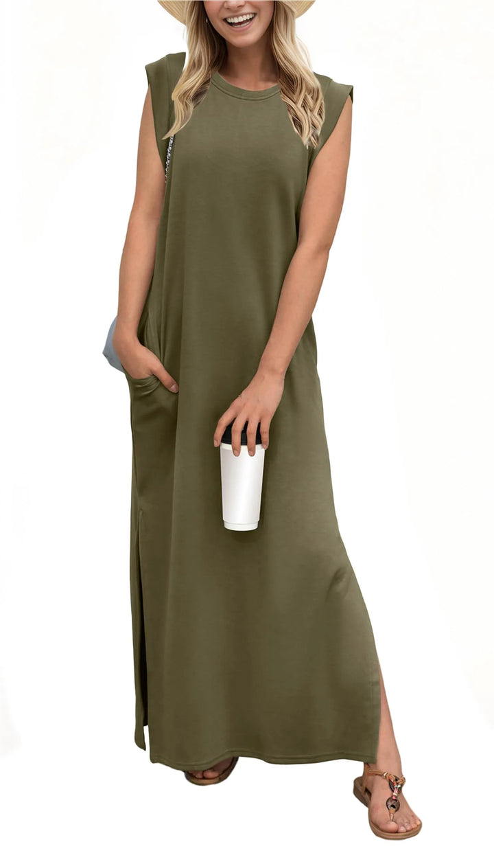 Denise™ - Lässiges, lockeres, aufgespaltenes, knitterfreies Maxikleid