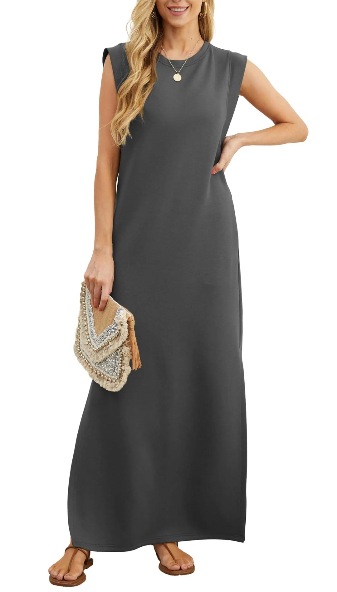 Denise™ - Lässiges, lockeres, aufgespaltenes, knitterfreies Maxikleid