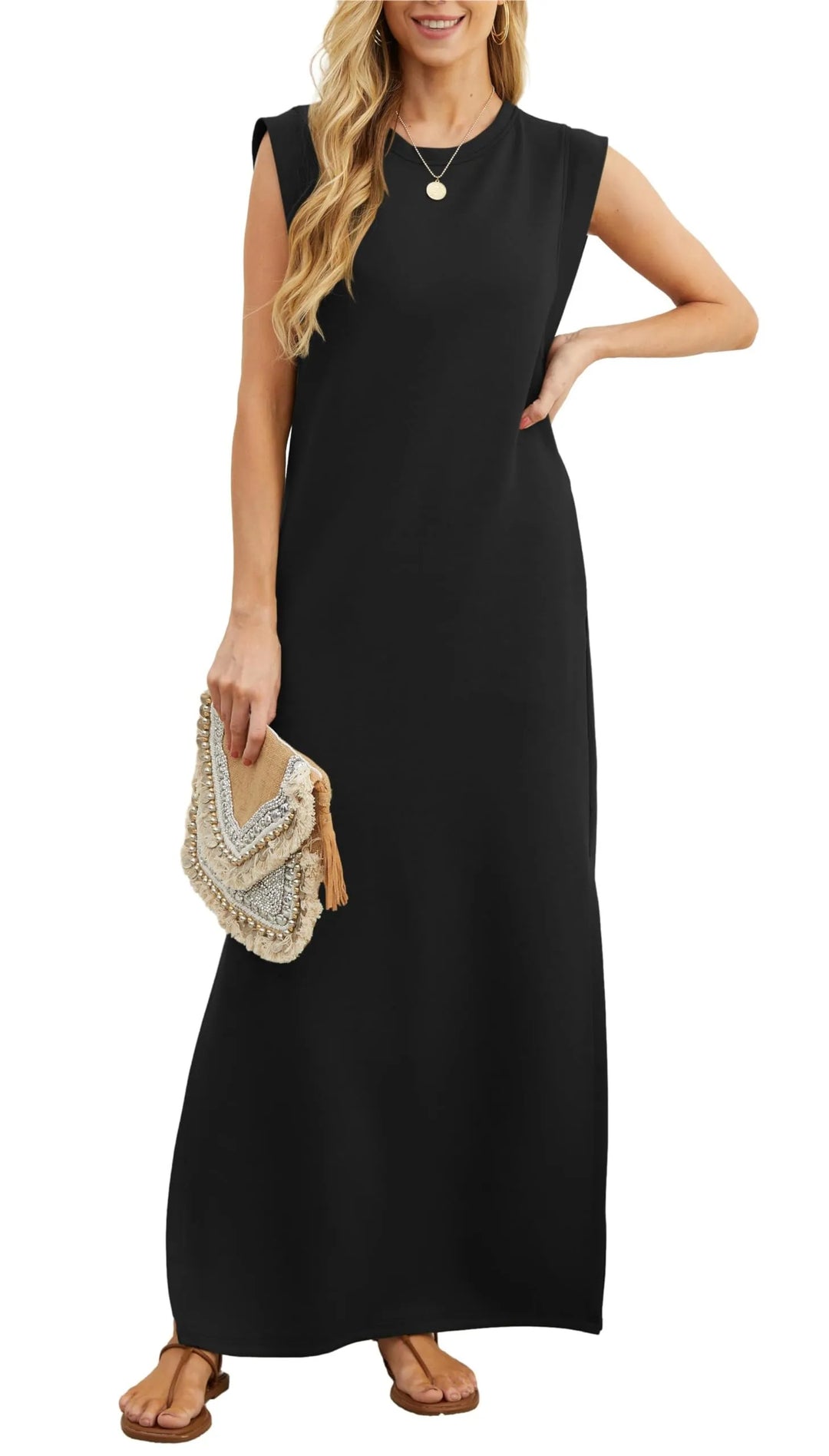 Denise™ - Lässiges, lockeres, aufgespaltenes, knitterfreies Maxikleid